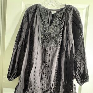 Chico’s Black Eyelet Tunic Blouse